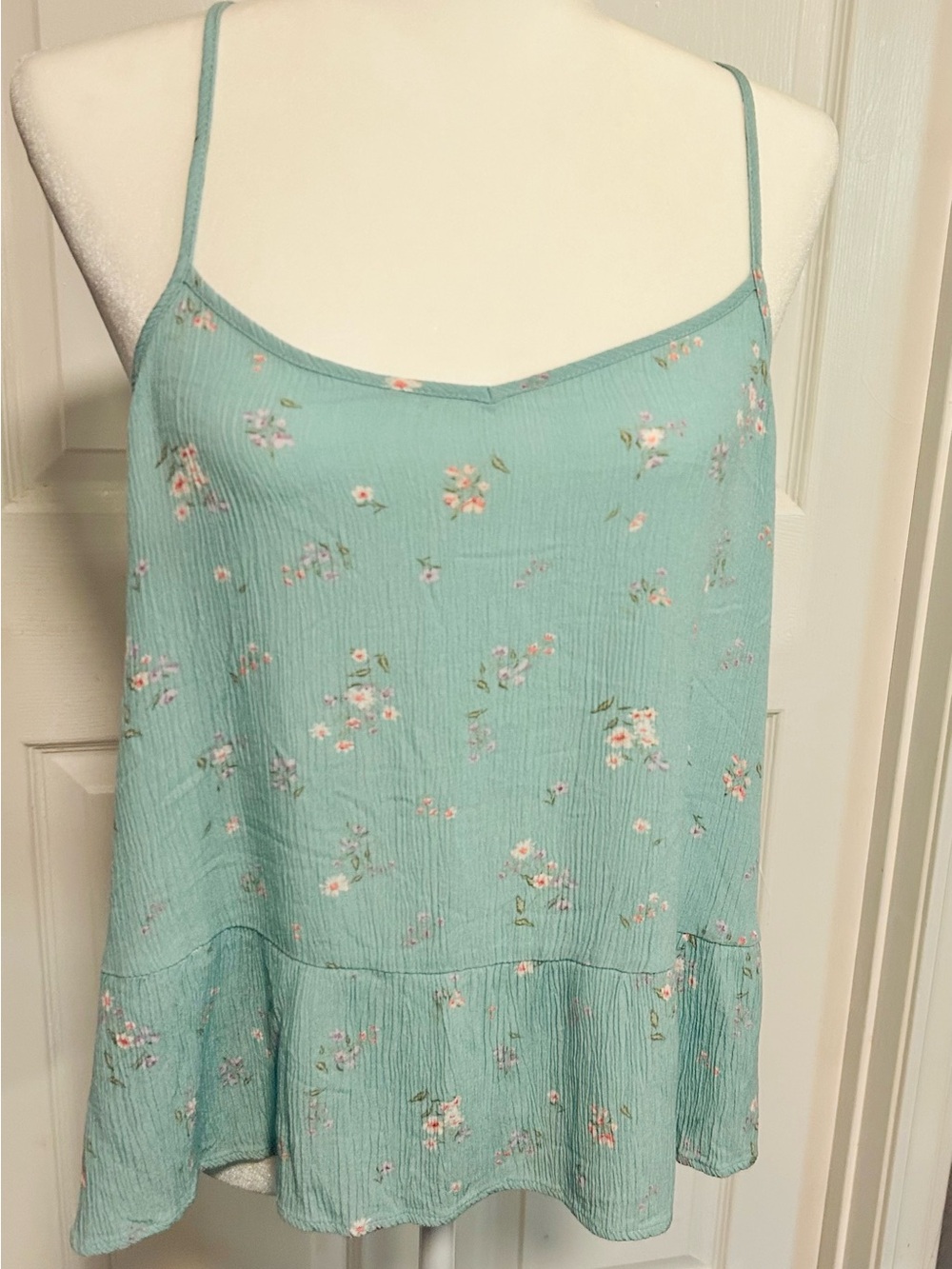 Floral Ruffle-Hem Cami tank top Mint Green